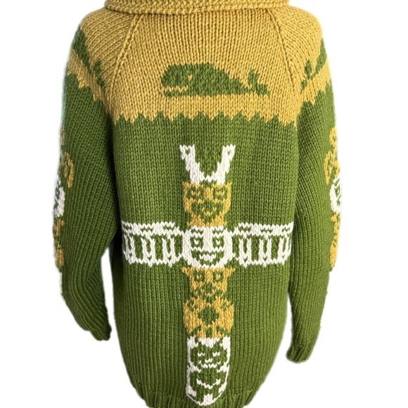 Vintage Cowichan Sweater Womens Size XL Green Totem Alaska Warm Heavy Cardigan
